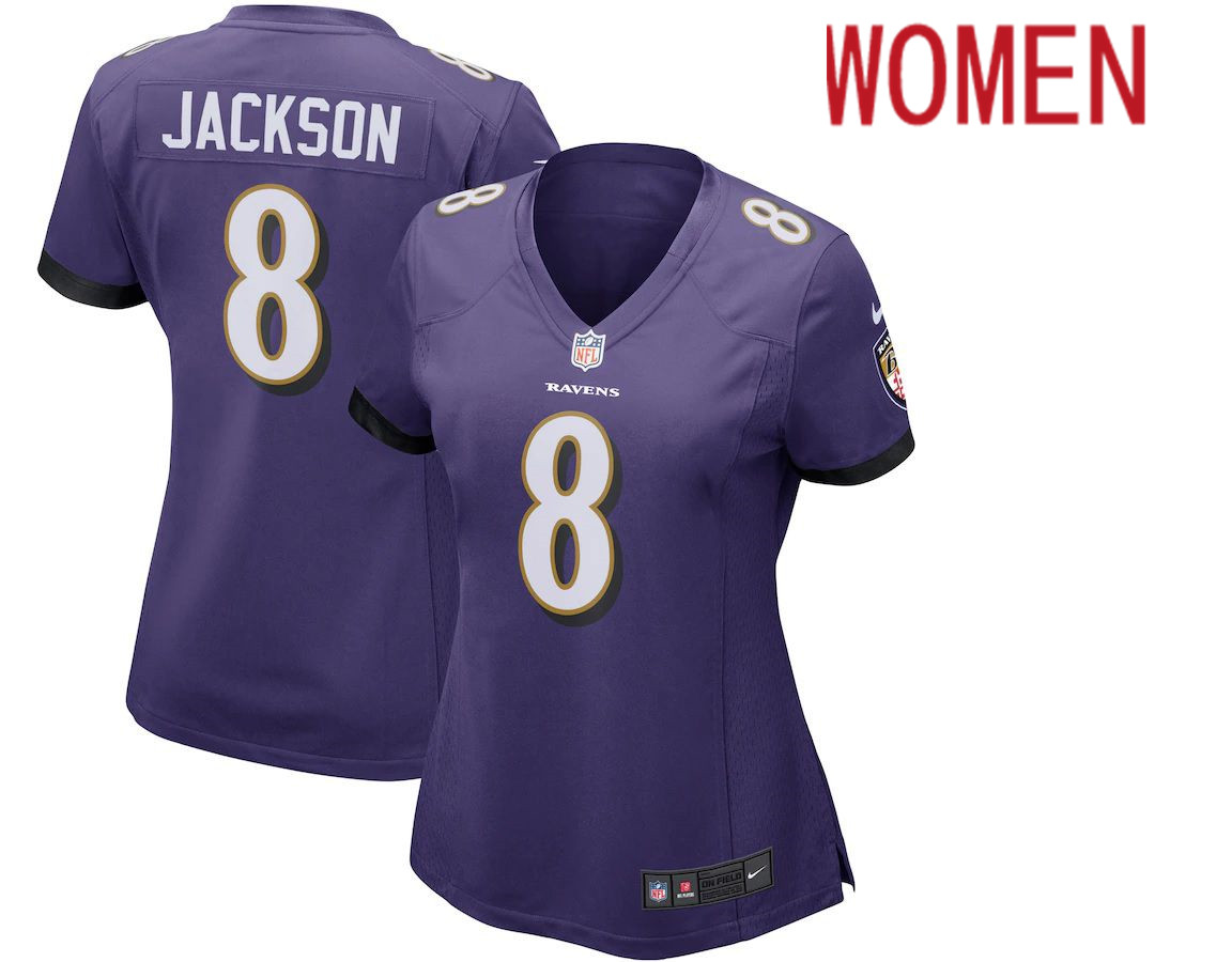 Women Baltimore Ravens #8 Lamar Jackson Nike Purple Game Player NFL Jersey->women nfl jersey->Women Jersey